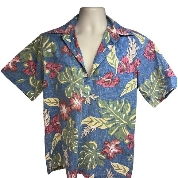 Reyn Spooner Hawaiian Aloha Floral Reverse Print Pullover Shirt Medium Pocket - Picture 2 of 9